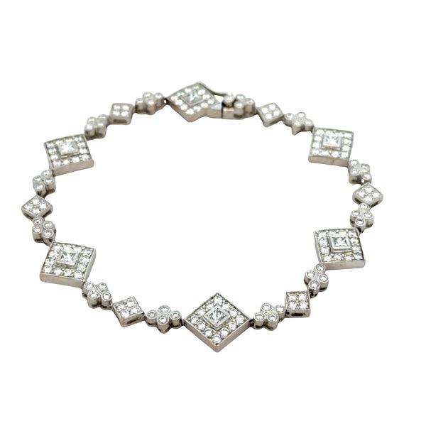 14k White Gold 3.06 CT Diamond Vintage-Inspired Geometric Bracelet – 7.25