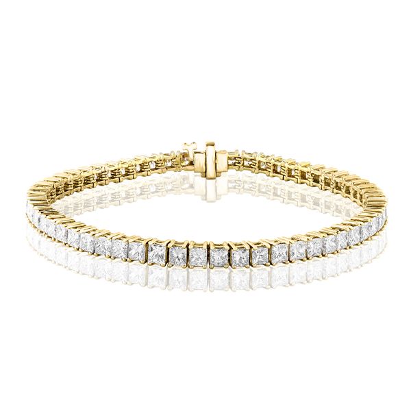 14k Yellow Gold Princess Cut Diamond Tennis Bracelet – 10.38 Carats – 7