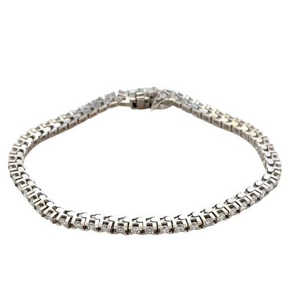 14k White Gold Diamond Tennis Bracelet with Diamond Heart Charm – 7