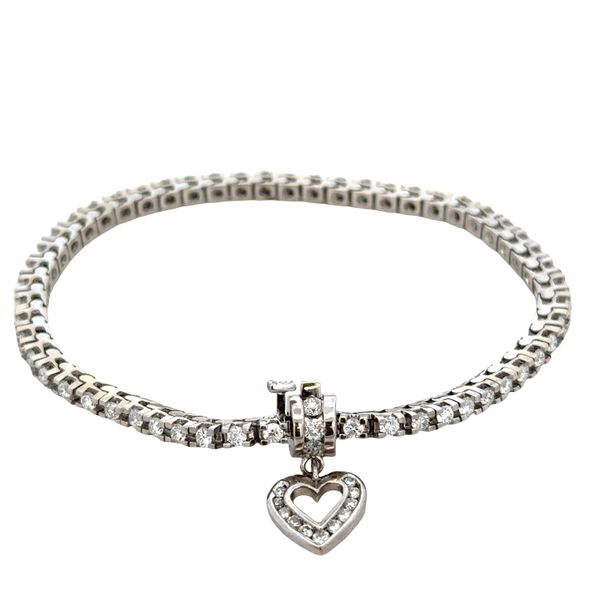 14k White Gold Diamond Tennis Bracelet with Diamond Heart Charm – 7
