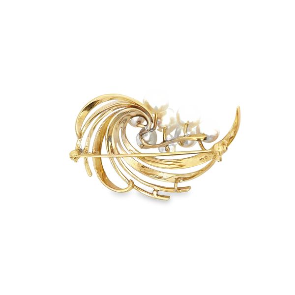 Vintage 1950s-60s Mikimoto Akoya Cultured Pearl Brooch in Yellow Gold Image 2 Perry's Diamonds & Estate Jewelry Charlotte, NC