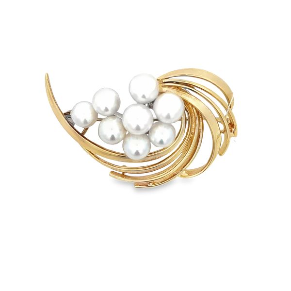 Vintage 1950s-60s Mikimoto Akoya Cultured Pearl Brooch in Yellow Gold Perry's Diamonds & Estate Jewelry Charlotte, NC