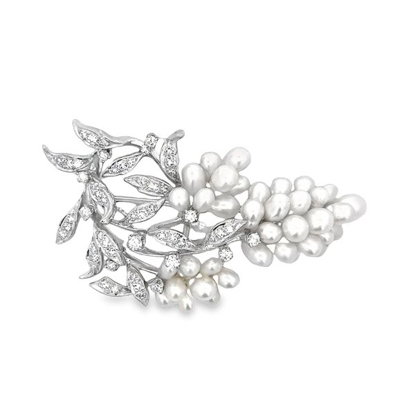 Estate Kurt Wayne Pearl and Diamond Brooch in White Gold Perry's Diamonds & Estate Jewelry Charlotte, NC