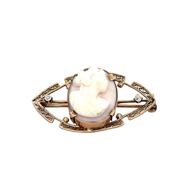 Antique Art Nouveau Cameo Diamond Brooch in Yellow Gold Perry's Diamonds & Estate Jewelry Charlotte, NC
