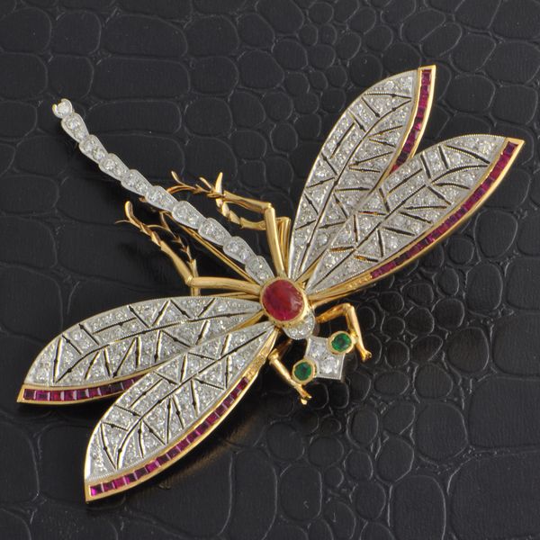 VIntage Platinum and Yellow Gold Dragonfly Brooch Image 3 Perry's Diamonds & Estate Jewelry Charlotte, NC