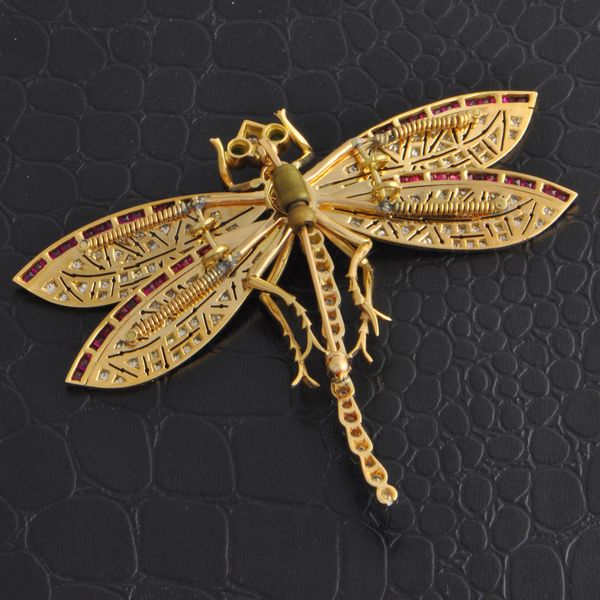 VIntage Platinum and Yellow Gold Dragonfly Brooch Image 4 Perry's Diamonds & Estate Jewelry Charlotte, NC