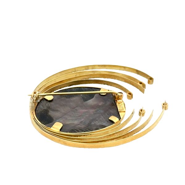 Unique Vintage Italian Mother of Pearl Cameo and Diamond Brooch in 18k Yellow Gold Image 3 Perry's Diamonds & Estate Jewelry Charlotte, NC