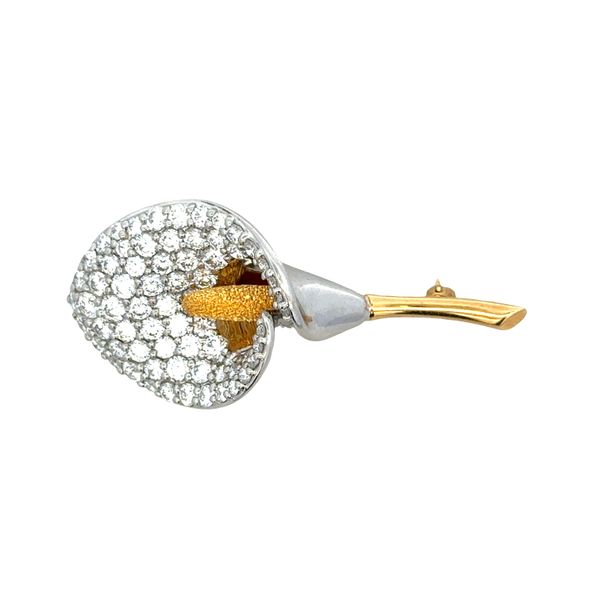 Pavé Set Diamond Lilly Brooch in Platinum and 18k Yellow Gold Image 3 Perry's Diamonds & Estate Jewelry Charlotte, NC