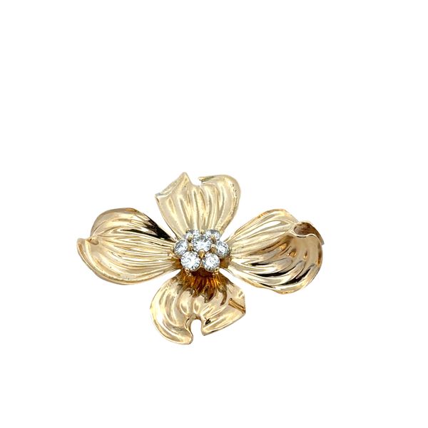 Vintage Textured Diamond Dogwood Brooch in 18k Yellow Gold Image 2 Perry's Diamonds & Estate Jewelry Charlotte, NC