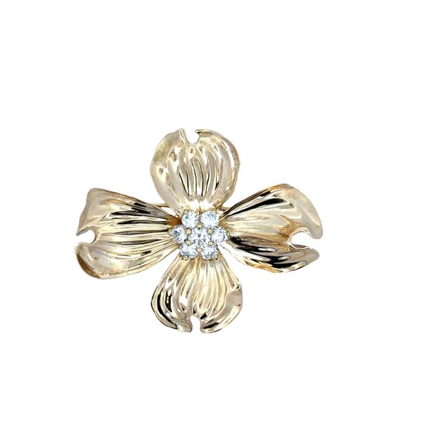 Vintage Textured Diamond Dogwood Brooch in 18k Yellow Gold Perry's Diamonds & Estate Jewelry Charlotte, NC
