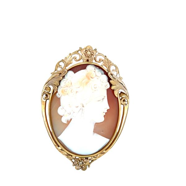 Vintage Mid-Century 14k Yellow Gold Shell Cameo Brooch Perry's Diamonds & Estate Jewelry Charlotte, NC