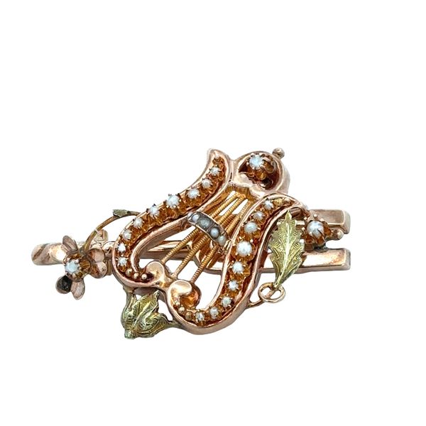 Antique Victorian 12–13 Karat Rose & Green Gold Lyre Brooch – Circa 1890s Perry's Diamonds & Estate Jewelry Charlotte, NC