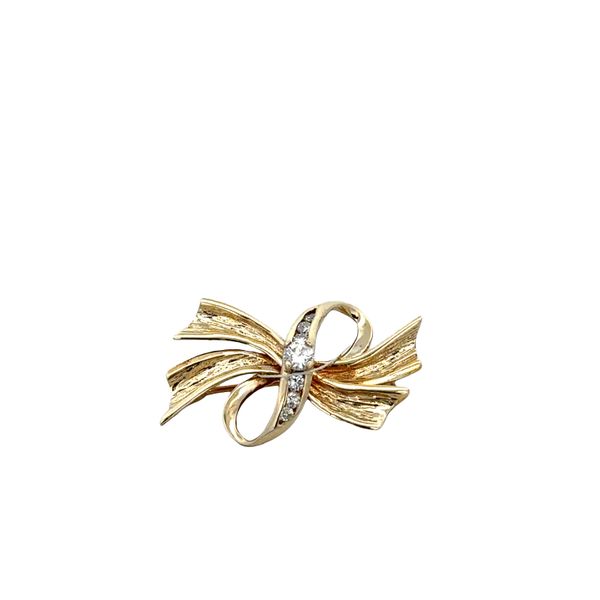 14k Yellow Gold Diamond Bow Brooch Perry's Diamonds & Estate Jewelry Charlotte, NC