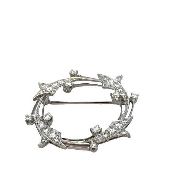 Vintage Mid-Century 14k White Gold Diamond Foliate Circle Brooch – Circa 1950s Image 2 Perry's Diamonds & Estate Jewelry Charlotte, NC