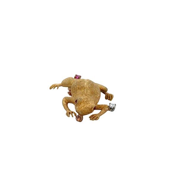 18k Yellow Gold Textured Frog Brooch with Ruby & Diamond Accents Image 4 Perry's Diamonds & Estate Jewelry Charlotte, NC