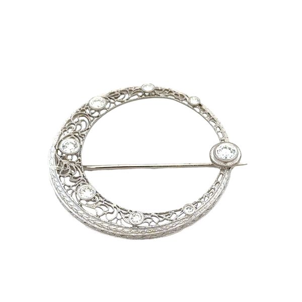 Antique Edwardian / Art Deco Platinum & 14k White Gold Diamond Crescent Brooch – Circa 1910s–1920s Image 2 Perry's Diamonds & Estate Jewelry Charlotte, NC