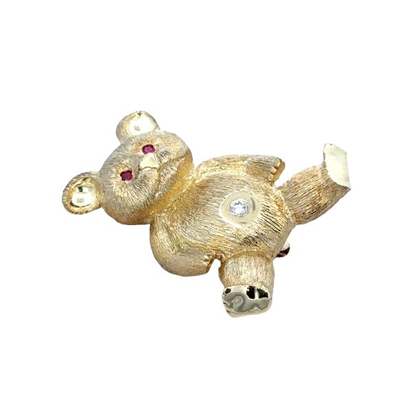 Vintage 18k Yellow Gold Ruby & Diamond Teddy Bear Brooch Image 3 Perry's Diamonds & Estate Jewelry Charlotte, NC