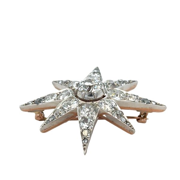 Antique Victorian 12k Rose & White Gold Diamond Star Brooch – Circa 1890s Image 3 Perry's Diamonds & Estate Jewelry Charlotte, NC