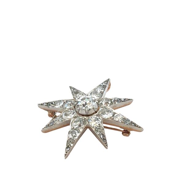 Antique Victorian 12k Rose & White Gold Diamond Star Brooch – Circa 1890s Image 4 Perry's Diamonds & Estate Jewelry Charlotte, NC
