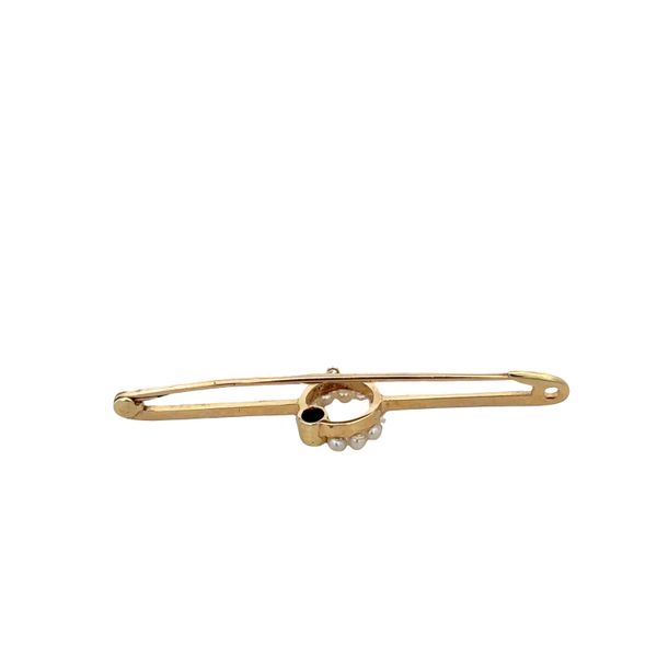 Antique Edwardian 15k White & Yellow Gold Sapphire & Seed Pearl Bar Pin Circa 1910s Image 2 Perry's Diamonds & Estate Jewelry Charlotte, NC