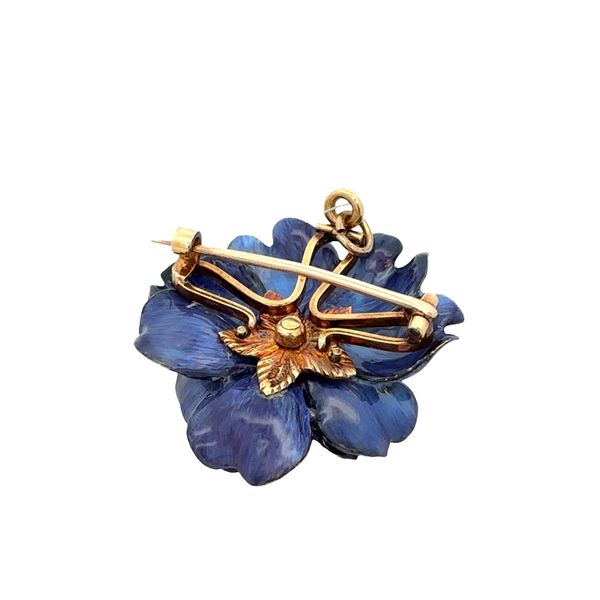Antique Tiffany & Co. 18k Yellow Gold Enamel Dahlia Diamond Brooch Pendant Circa 1910s Image 2 Perry's Diamonds & Estate Jewelry Charlotte, NC