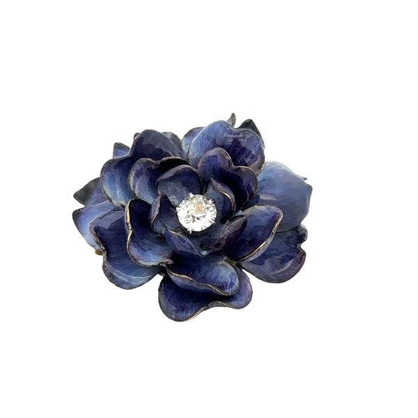 Antique Tiffany & Co. 18k Yellow Gold Enamel Dahlia Diamond Brooch Pendant Circa 1910s Perry's Diamonds & Estate Jewelry Charlotte, NC