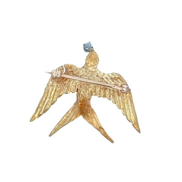 Vintage 18k Yellow Gold Ruby & Diamond Swallow Brooch Image 3 Perry's Diamonds & Estate Jewelry Charlotte, NC