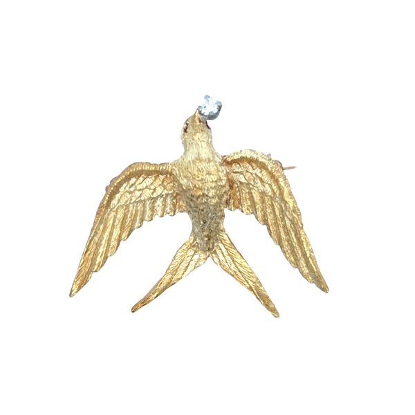 Vintage 18k Yellow Gold Ruby & Diamond Swallow Brooch Perry's Diamonds & Estate Jewelry Charlotte, NC