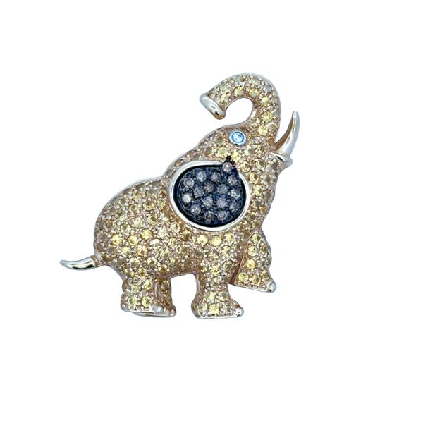14k Yellow Gold 4.47 CT Yellow Sapphire & Cognac Diamond Elephant Brooch Perry's Diamonds & Estate Jewelry Charlotte, NC