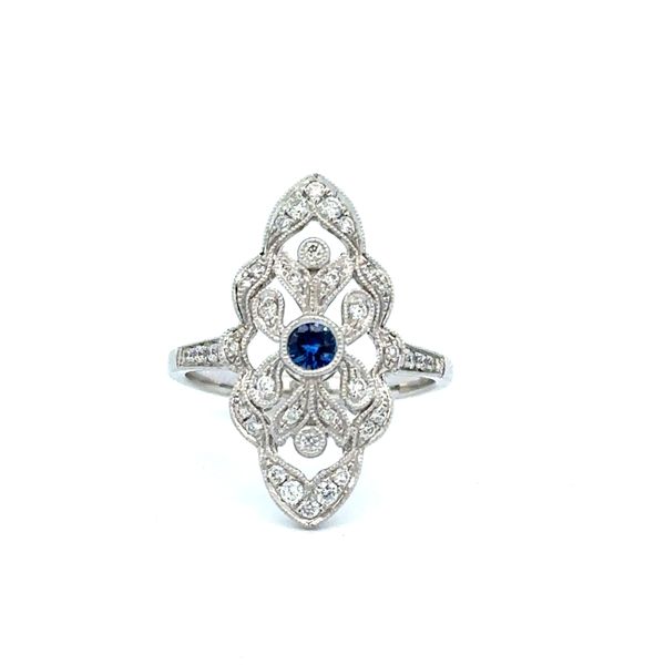 Art Deco Inspired Sapphire and Diamond Ring in 18k White Gold Perry's Diamonds & Estate Jewelry Charlotte, NC