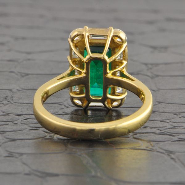 Elongated Emerald and Diamond Halo Ring in Yellow Gold Image 3 Perry's Diamonds & Estate Jewelry Charlotte, NC