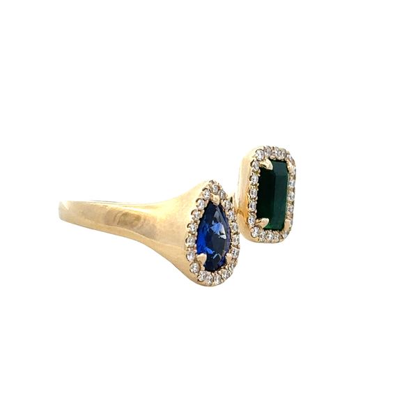 14K Yellow Gold Sapphire & Emerald Bypass Ring – 2.11 CTW Gemstones with Diamond Halos Image 2 Perry's Diamonds & Estate Jewelry Charlotte, NC