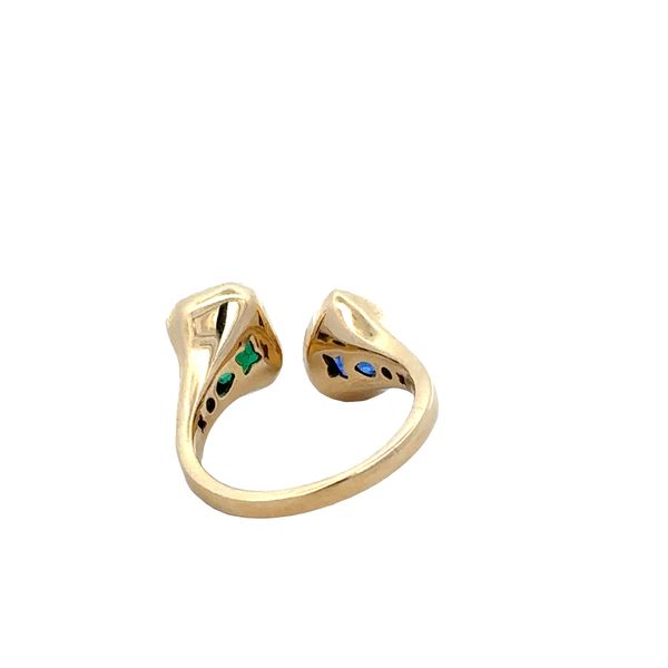 14K Yellow Gold Sapphire & Emerald Bypass Ring – 2.11 CTW Gemstones with Diamond Halos Image 3 Perry's Diamonds & Estate Jewelry Charlotte, NC