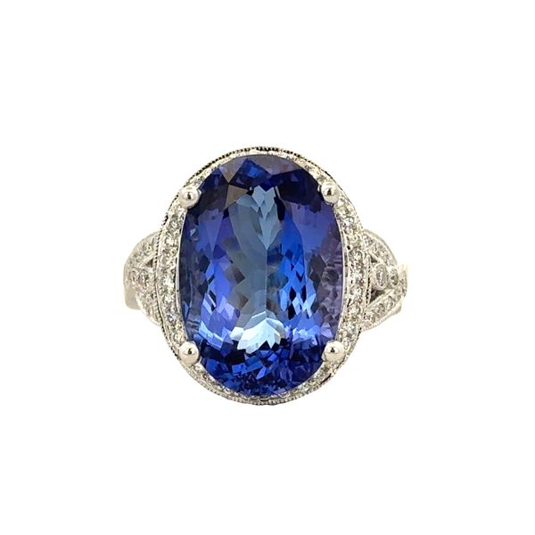 18k White Gold Tanzanite & Diamond Halo Ring – Size 8 Perry's Diamonds & Estate Jewelry Charlotte, NC