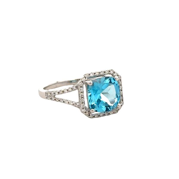14k White Gold Blue Topaz and Diamond Halo Ring – 2.35 ct. Center Stone Image 2 Perry's Diamonds & Estate Jewelry Charlotte, NC