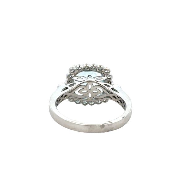 14k White Gold Cushion Cut Aquamarine and Diamond Halo Ring – 2.75 ct. Aquamarine, 0.50 ct. Diamonds Image 3 Perry's Diamonds & Estate Jewelry Charlotte, NC