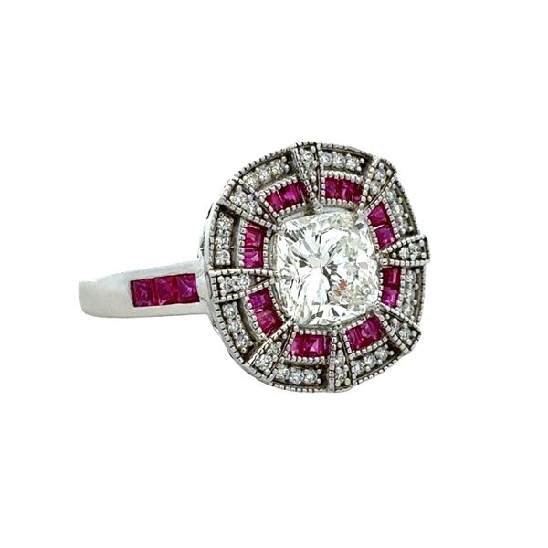 14k White Gold Art Deco–Inspired Diamond & Ruby Statement Ring – Size 7.25 Image 2 Perry's Diamonds & Estate Jewelry Charlotte, NC