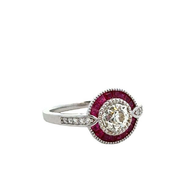 18k White Gold Old European Cut Diamond & Ruby Halo Ring – Size 6.5 Image 2 Perry's Diamonds & Estate Jewelry Charlotte, NC