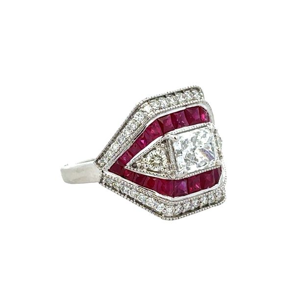 14k White Gold Art Deco–Inspired Diamond & Ruby Statement Ring – Size 7.25 Image 2 Perry's Diamonds & Estate Jewelry Charlotte, NC