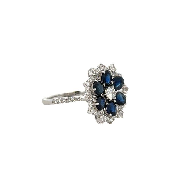 14k White Gold Blue Sapphire and Diamond Floral Ring – Size 7 Image 2 Perry's Diamonds & Estate Jewelry Charlotte, NC