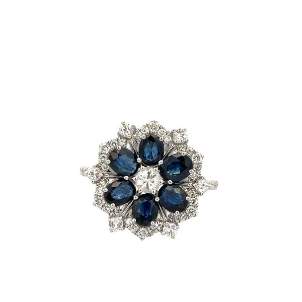 14k White Gold Blue Sapphire and Diamond Floral Ring – Size 7 Perry's Diamonds & Estate Jewelry Charlotte, NC