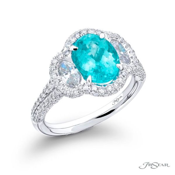 Platinum Paraiba Tourmaline and Diamond Three-Stone Ring – Size 6 Image 2 Perry's Diamonds & Estate Jewelry Charlotte, NC