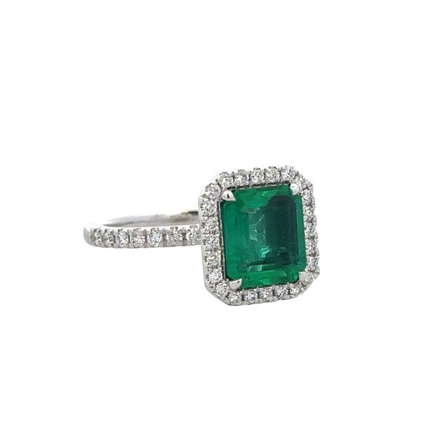14k White Gold Emerald & Diamond Halo Ring – Size 7.5 Image 2 Perry's Diamonds & Estate Jewelry Charlotte, NC