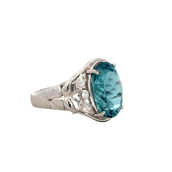 Platinum Blue Zircon and Diamond Foliate Ring – Size 9.5 Image 2 Perry's Diamonds & Estate Jewelry Charlotte, NC