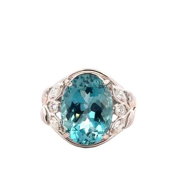 Platinum Blue Zircon and Diamond Foliate Ring – Size 9.5 Perry's Diamonds & Estate Jewelry Charlotte, NC