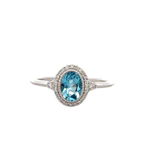 14k White Gold Blue Topaz and Diamond Halo Ring – Size 7.25 Perry's Diamonds & Estate Jewelry Charlotte, NC