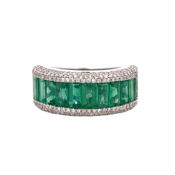 14k White Gold Emerald & Diamond Wide Band – Size 7 Perry's Diamonds & Estate Jewelry Charlotte, NC