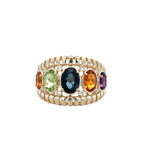 14k Yellow Gold Multicolor Gemstone & Diamond Band Ring – Size 7.25 Perry's Diamonds & Estate Jewelry Charlotte, NC