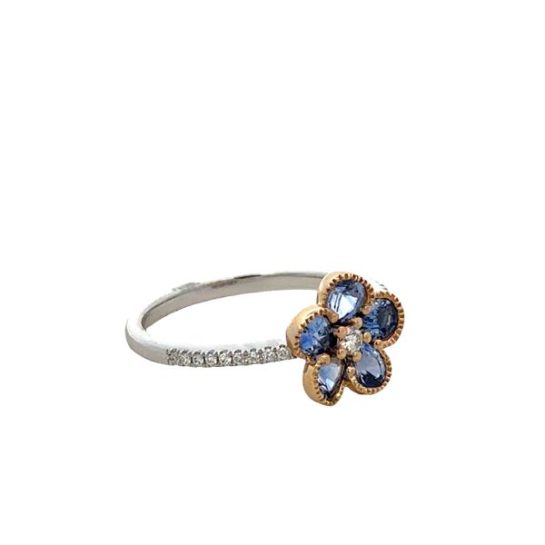14k White & Yellow Gold Blue Sapphire Flower Ring – Size 7.25 Image 2 Perry's Diamonds & Estate Jewelry Charlotte, NC