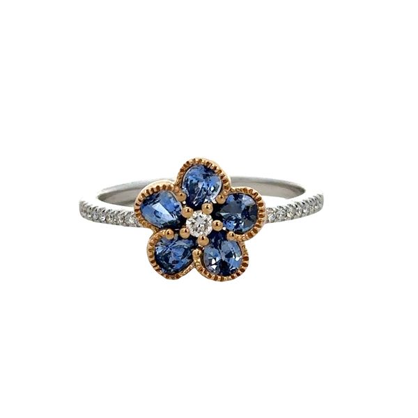 14k White & Yellow Gold Blue Sapphire Flower Ring – Size 7.25 Perry's Diamonds & Estate Jewelry Charlotte, NC